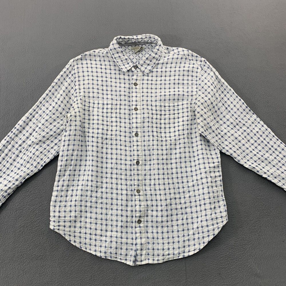 Carbon2cobalt Shirt Mens Large White Blue Check Long Sleeve Button Up Casual